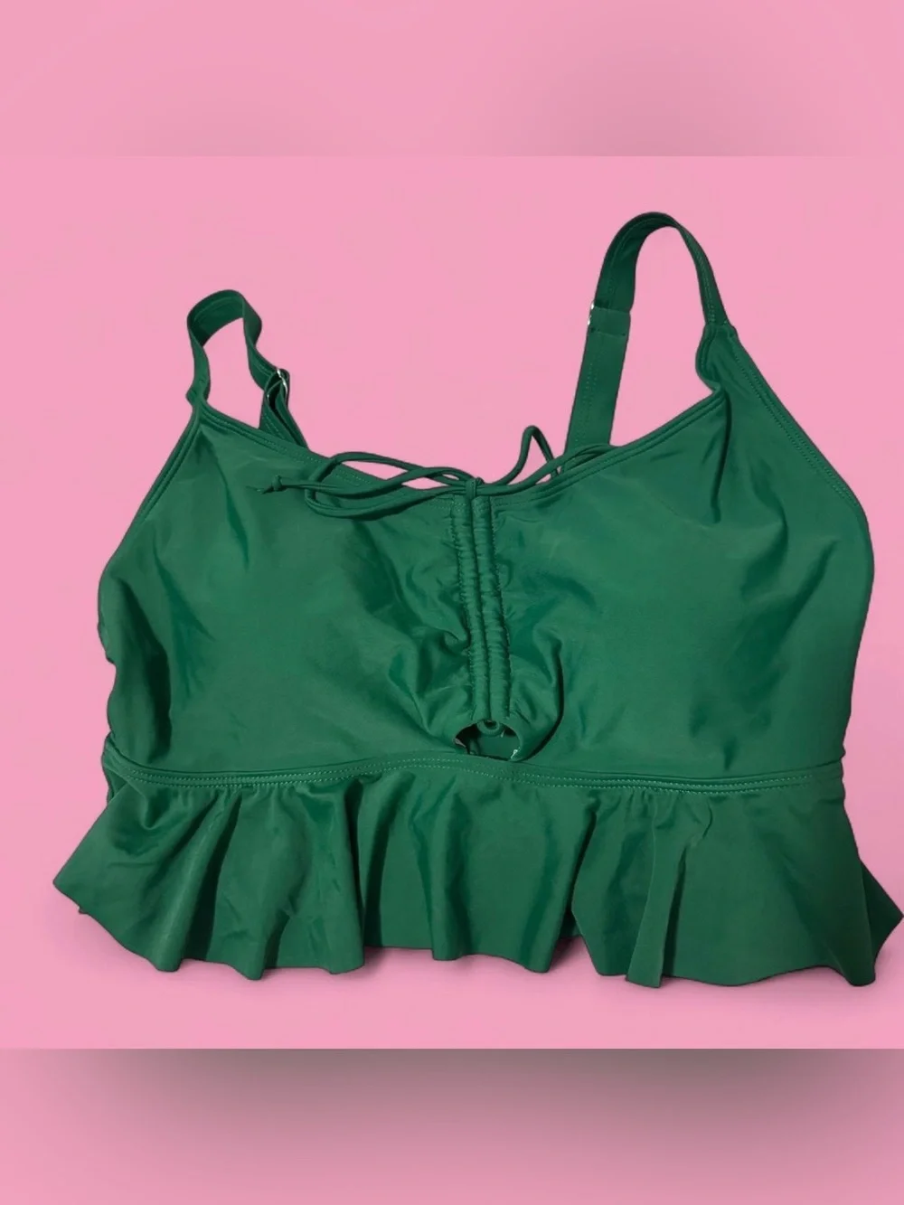 Green Ruffled Tank Swim Top